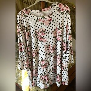 Celeste Floral and Polka Dot Women's Top - Pink and Black
